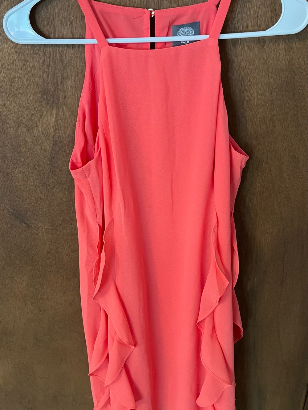 Vince Camuto Coral Halter Mini Dress with Ruffle Seam Detail - Picture 2 of 6